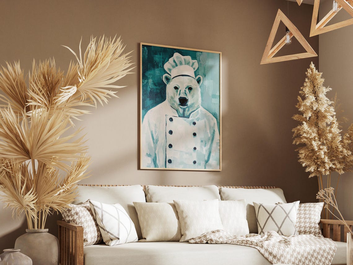 Polar Bear Chef Poster Kitchen Art Print Funny Animal Whimsical In Uniform Wall Decor Unique Home - Image 3