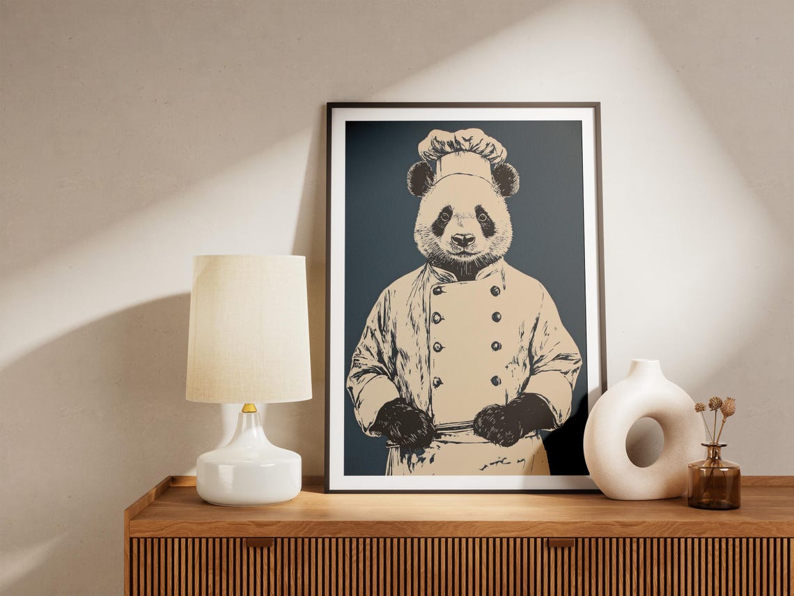 Panda Chef Ink Sketch Vintage Kitchen Animal Wall Decor Poster - Image 4