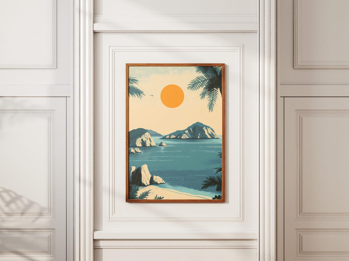 Ogasawara Islands Rocky Islets Orange Sun Deep Blue Sea Poster - Image 2