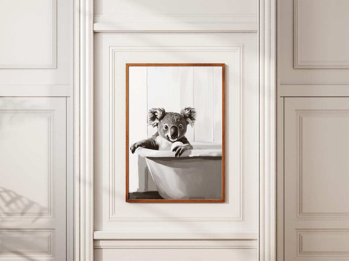Koala In Bathtub Poster Bubble Bath Wall Art Minimalist Print Bathroom Decor Cute Animal Lover Gift - Image 2