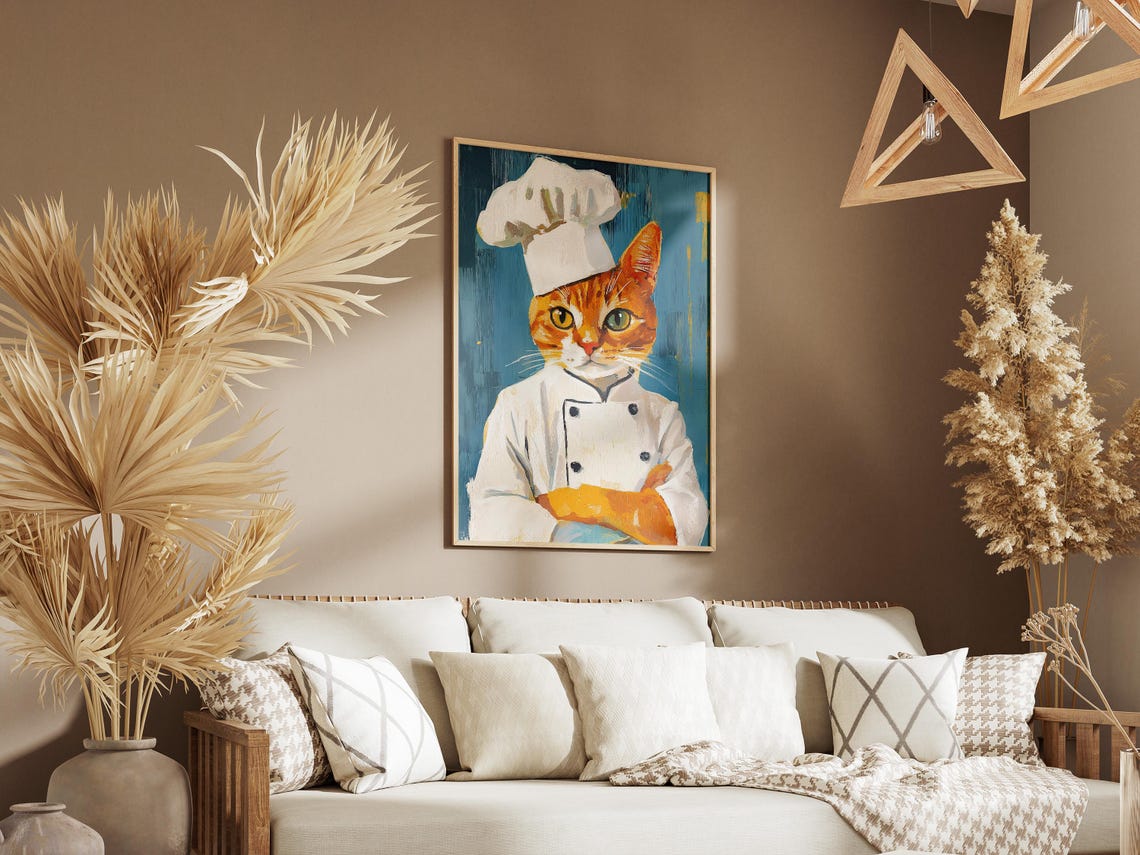 Ginger Cat Chef Whimsical Orange Tabby Portrait Kitchen Poster - Image 3