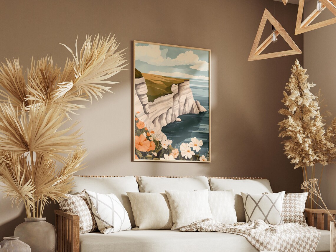 White Chalk Cliffs With Wildflowers Above The Sea Coast Poster - Image 3