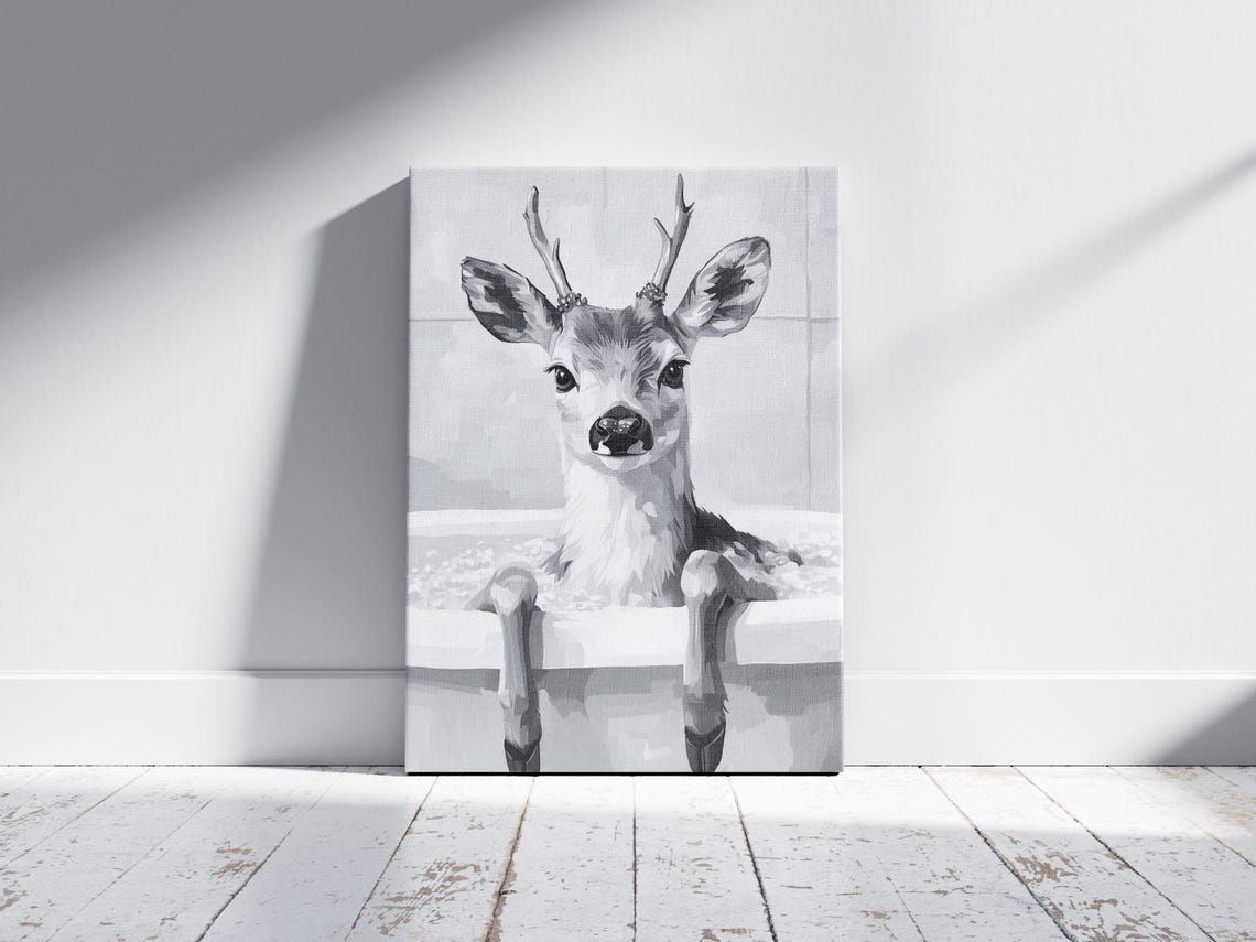 Deer In Bathtub Poster Animal Print Whimsical Bathroom Decor Funny Wall Art Minimalist - Image 2