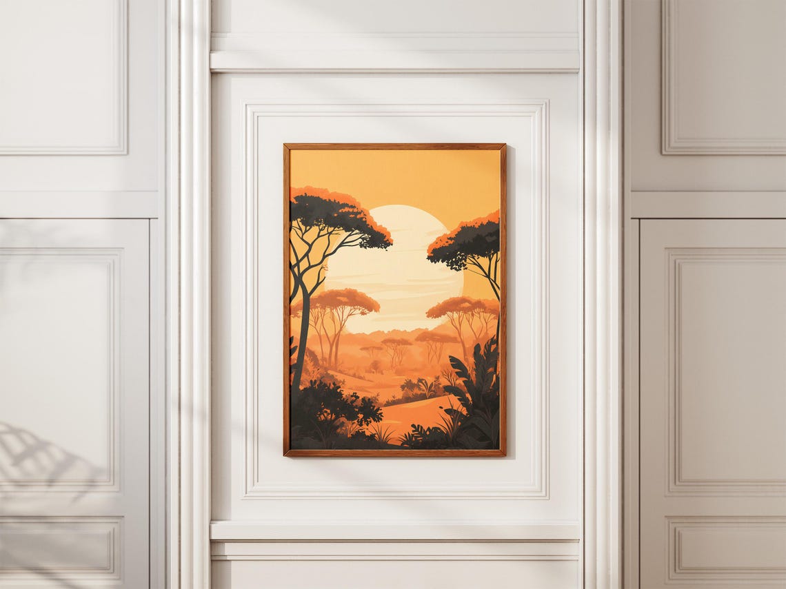 African Safari Sunset Acacia Trees Golden Savanna Landscape Poster - Image 2