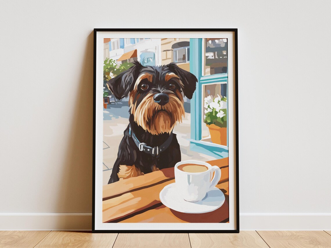 Mini Schnauzer Coffee Poster Dog Cafe Wall Decor Animal Lover Gift
