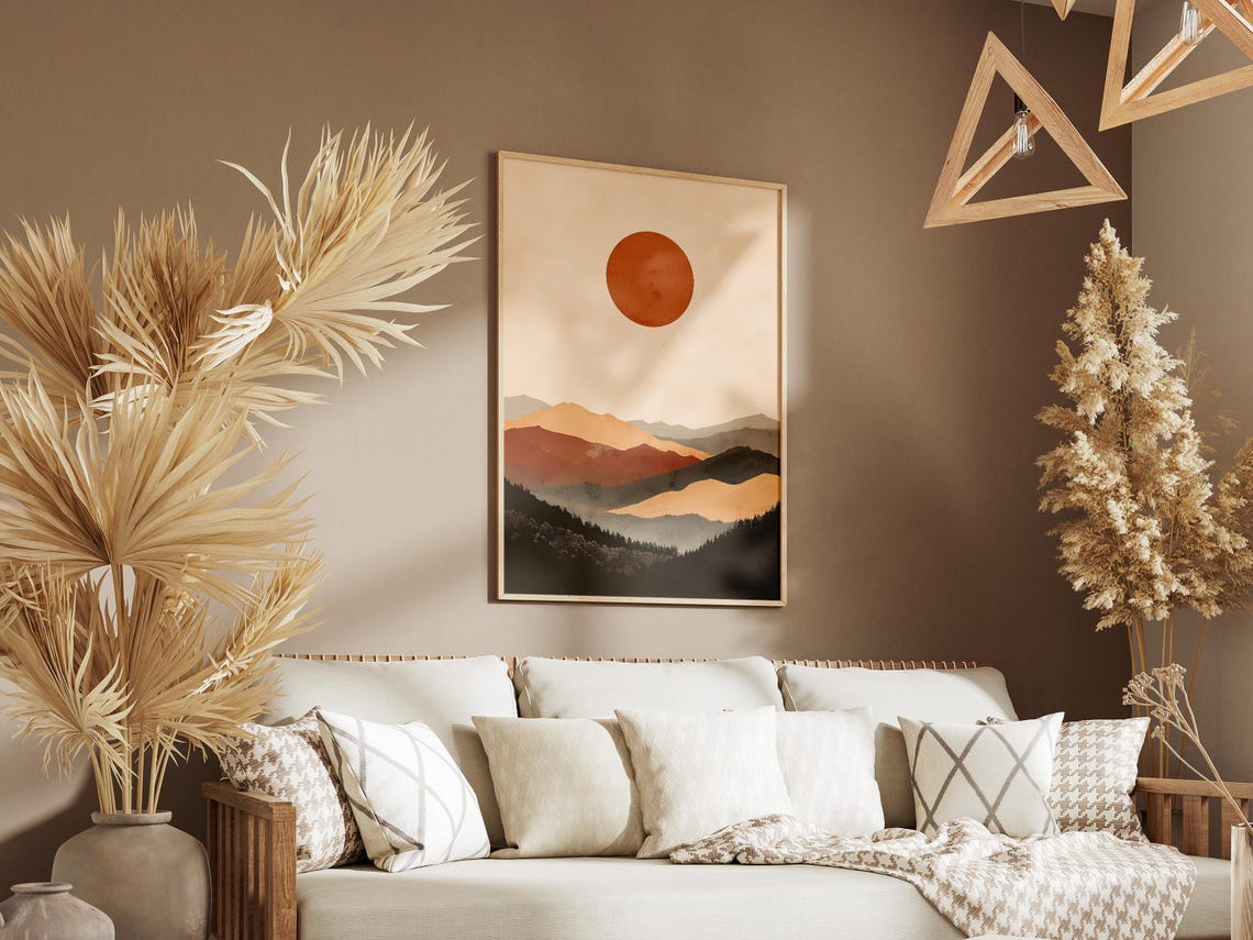 Abstract Terracotta Mountain Layers Under A Red Sun Wall Art - Image 3