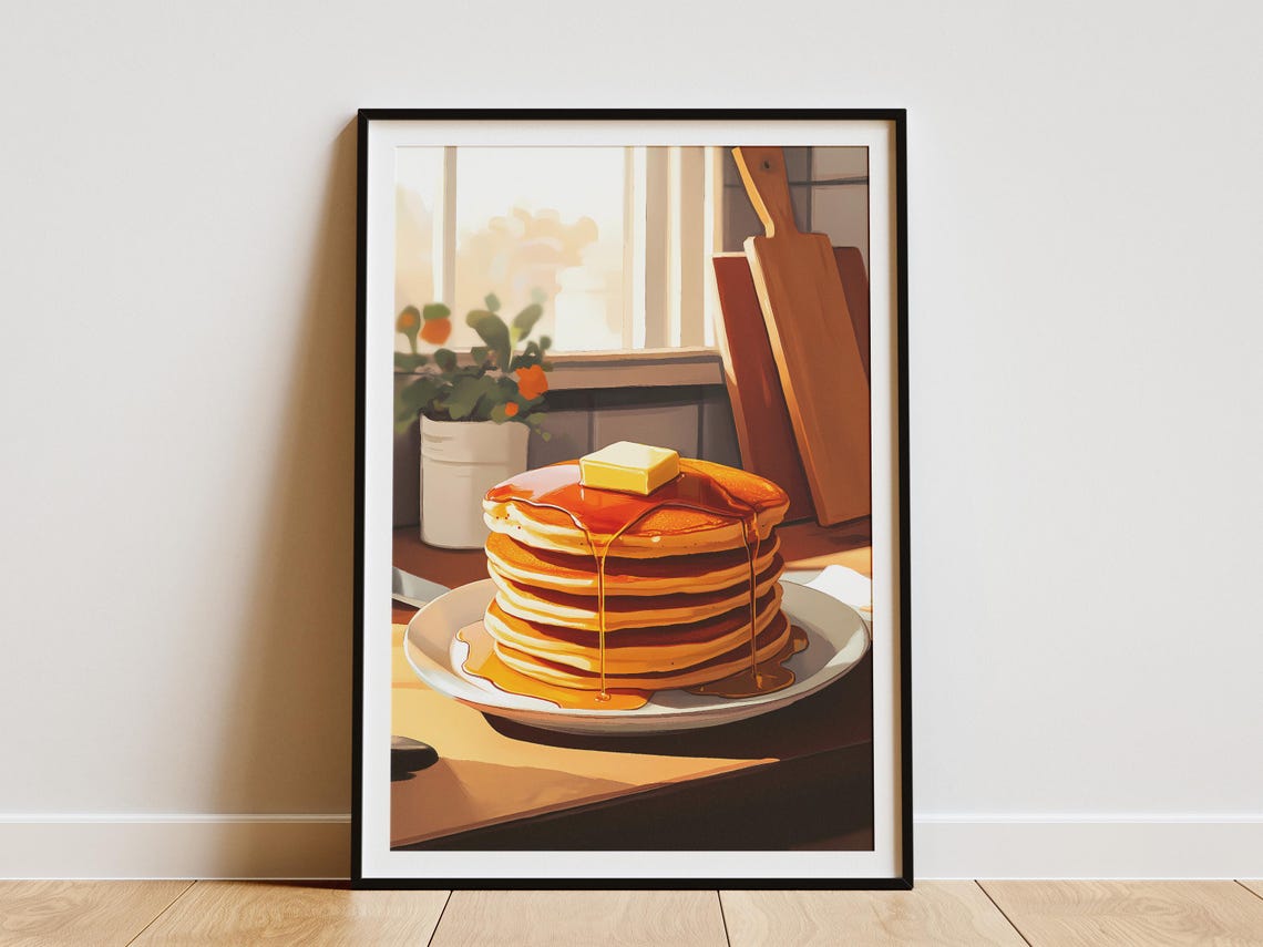 Buttered Pancakes Dripping Syrup Sunny Kitchen Breakfast Poster