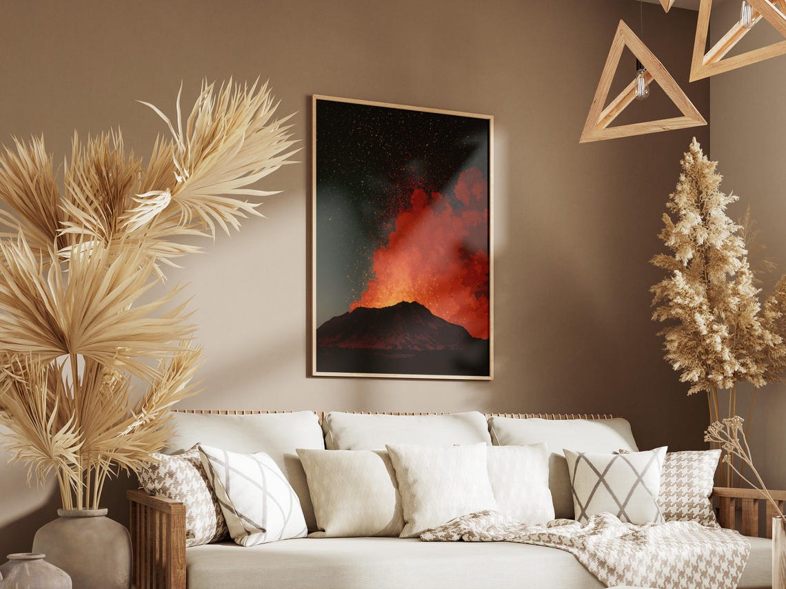 Volcano Eruption Starry Night Sky Lava Explosion Dramatic Poster - Image 3