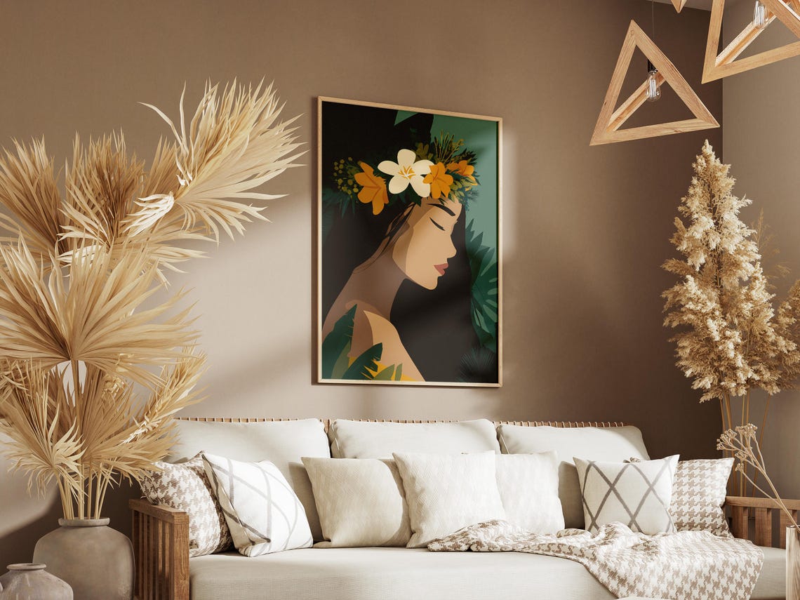 Floral Crown Woman Portrait Art Print, Tropical Botanical - Image 3