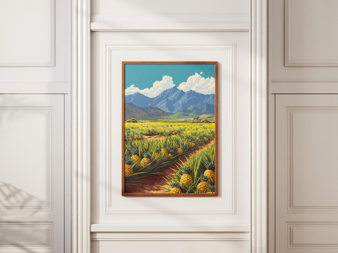 Pineapple Field Mountain Landscape Vintage Travel Style Poster - Image 2