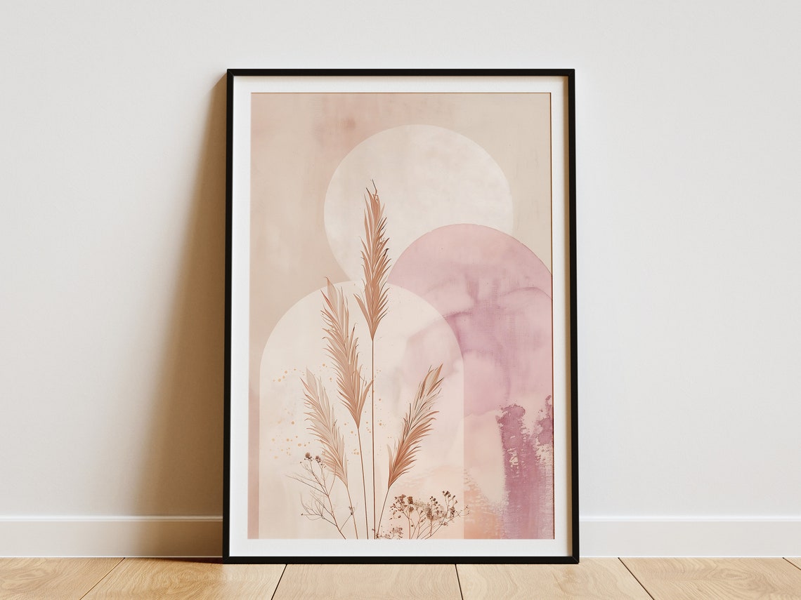 Pampas Grass Plumes and Pink Arches Soft Blush Botanical Poster