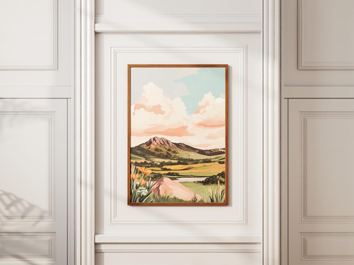Spring Sunset Mountain Valley Lake Golden Clouds Nature Poster - Image 2