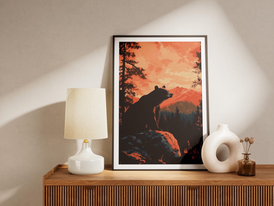 Bear Silhouette Sunset Mountain Wilderness Wildlife Scenic Poster - Image 4