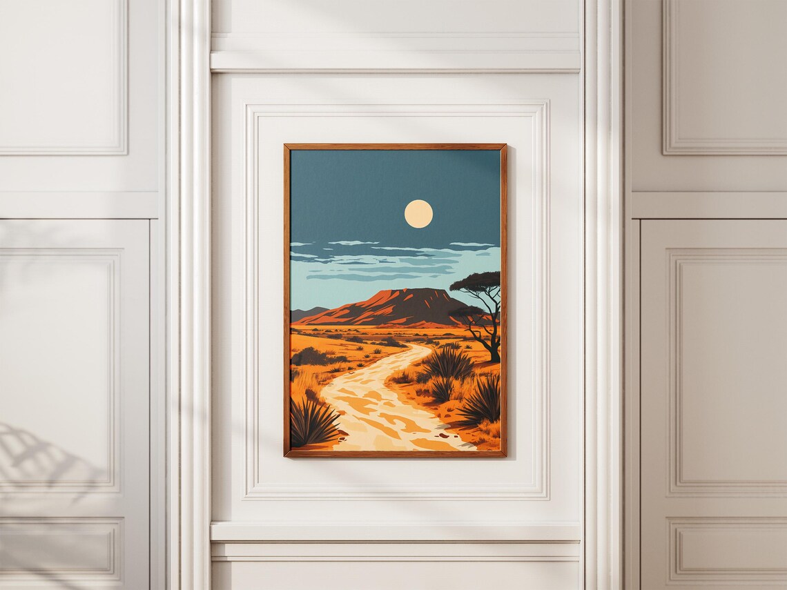 W National Park Niger Africa Poster Print African Safari Landscape Wall Art Orange Desert Road Travel Illustration Nature Decor - Image 2