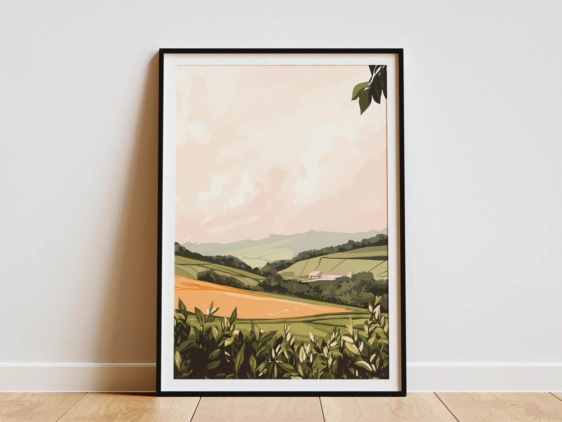 Green Rolling Fields With Golden Patch Peaceful Countryside Poster