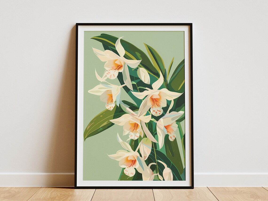 Orchid Flower Botanical Print, Minimalist Floral Decor