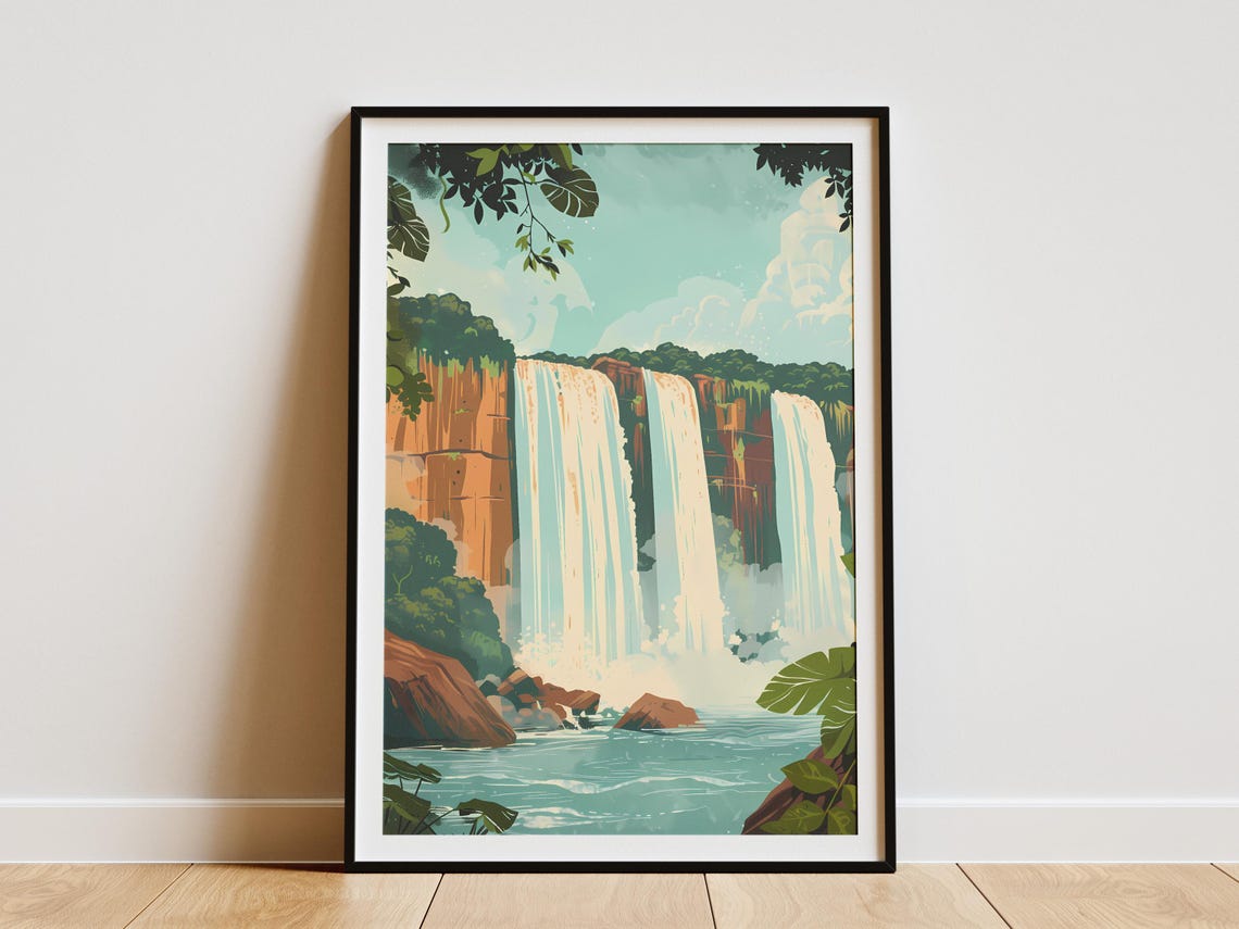 Iguazu Falls Cascading Tropical Jungle Waterfall Travel Poster