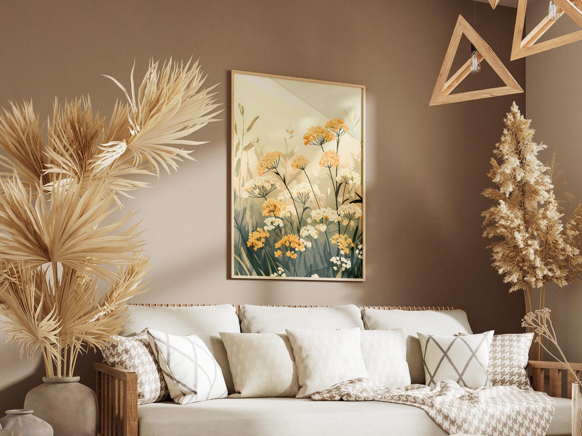 Golden Yarrow Wildflowers Soft Cream Meadow Botanical Poster - Image 3