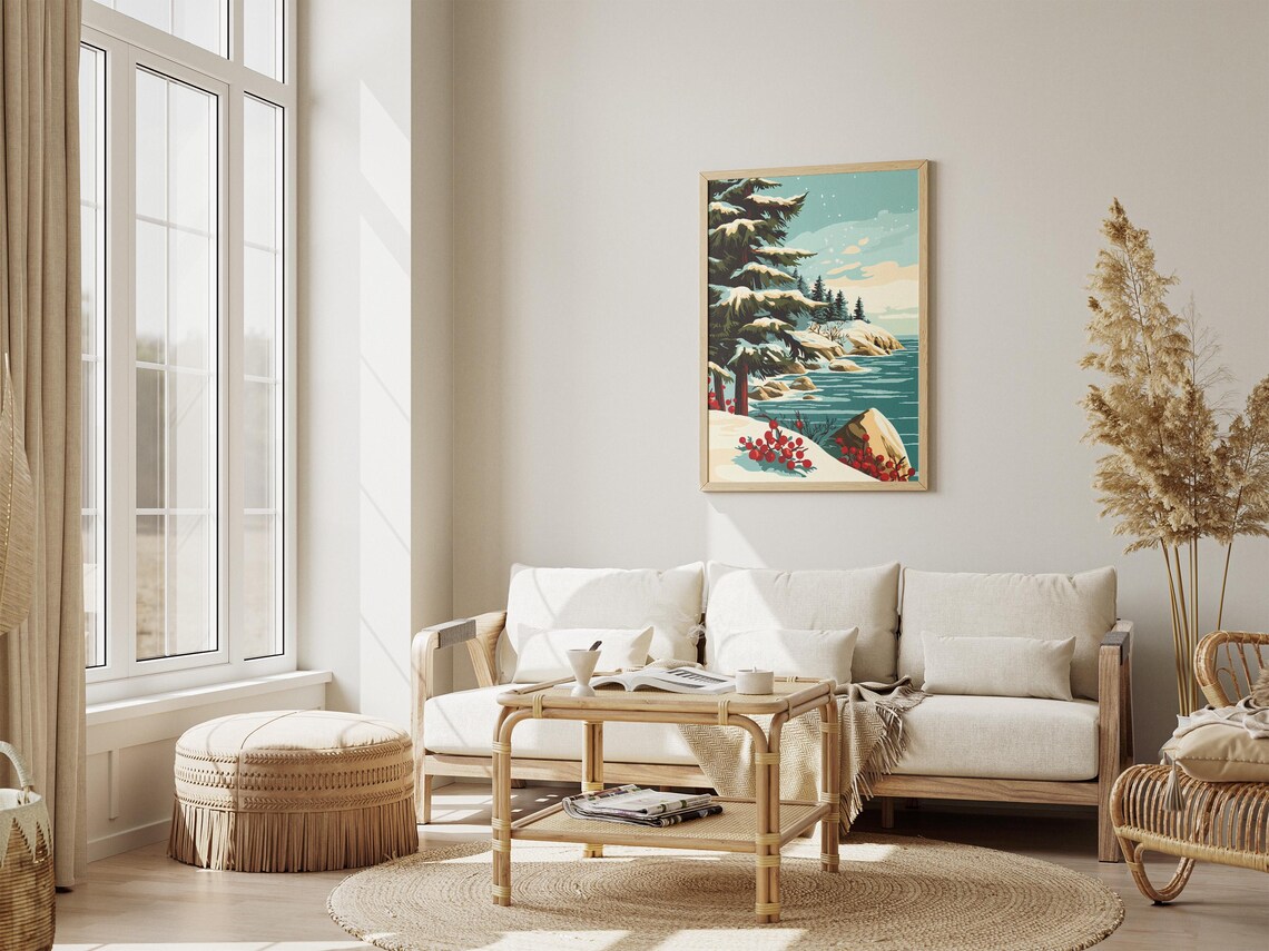 Acadia National Park Winter Postersnowy Landscape Printfestive Holiday Decorvintage Travel Postermid Century Modern Artchristmas Giftmaine - Image 4