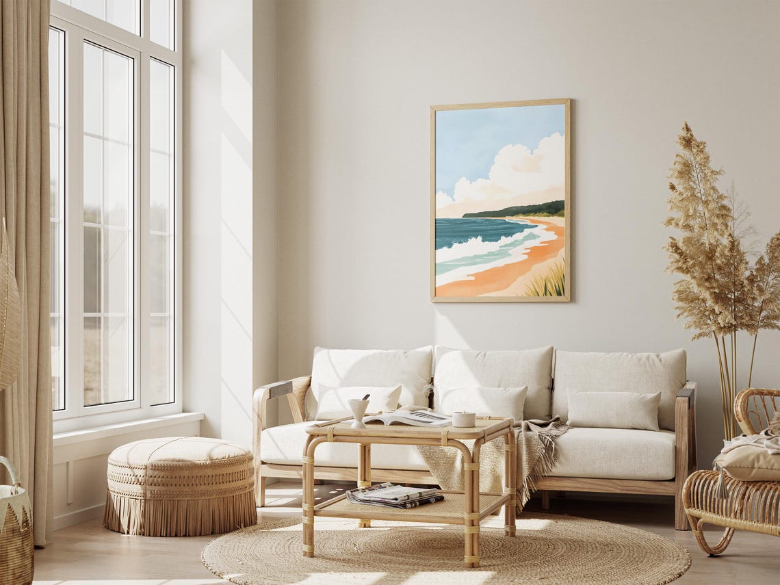 Ocean Beach With Breaking Waves Under Cloudy Sky Scene Poster - Image 4