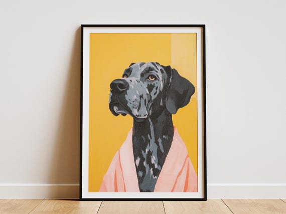 Great Dane Puppy Dog Art Print Bathroom Decor Pet Portrait Poster Cute Animal Wall Modern Lover Gift