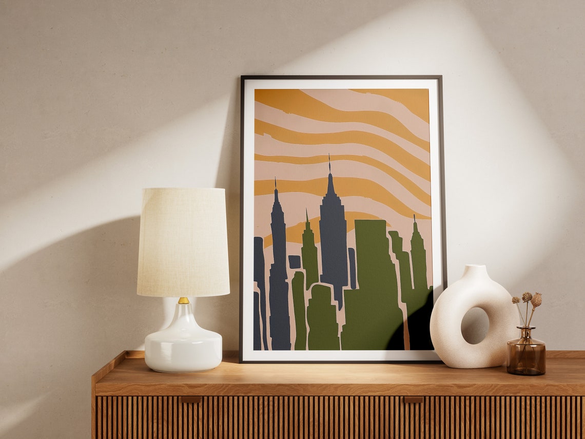 New York City Skyline Sunset Silhouette Mid Century Modern Art Print - Image 2