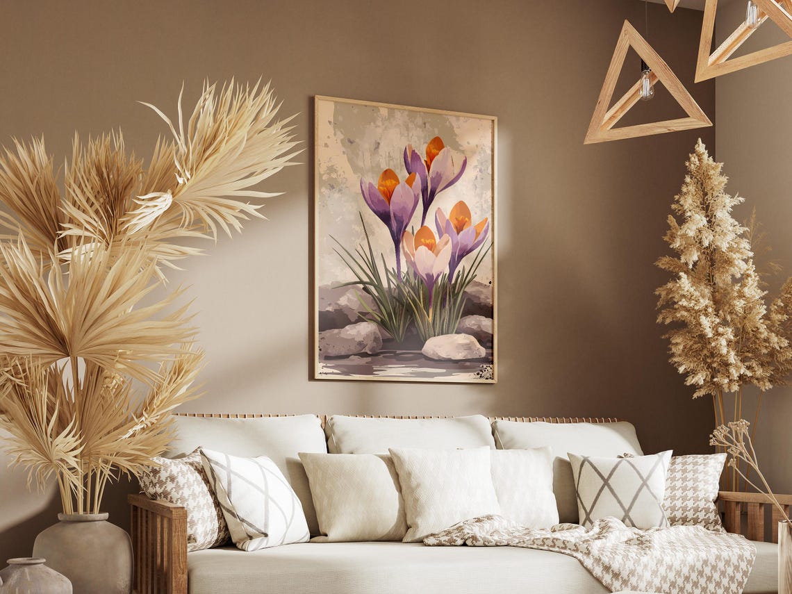 Purple and Orange Crocuses Blooming Among Garden Rocks Poster - Image 3