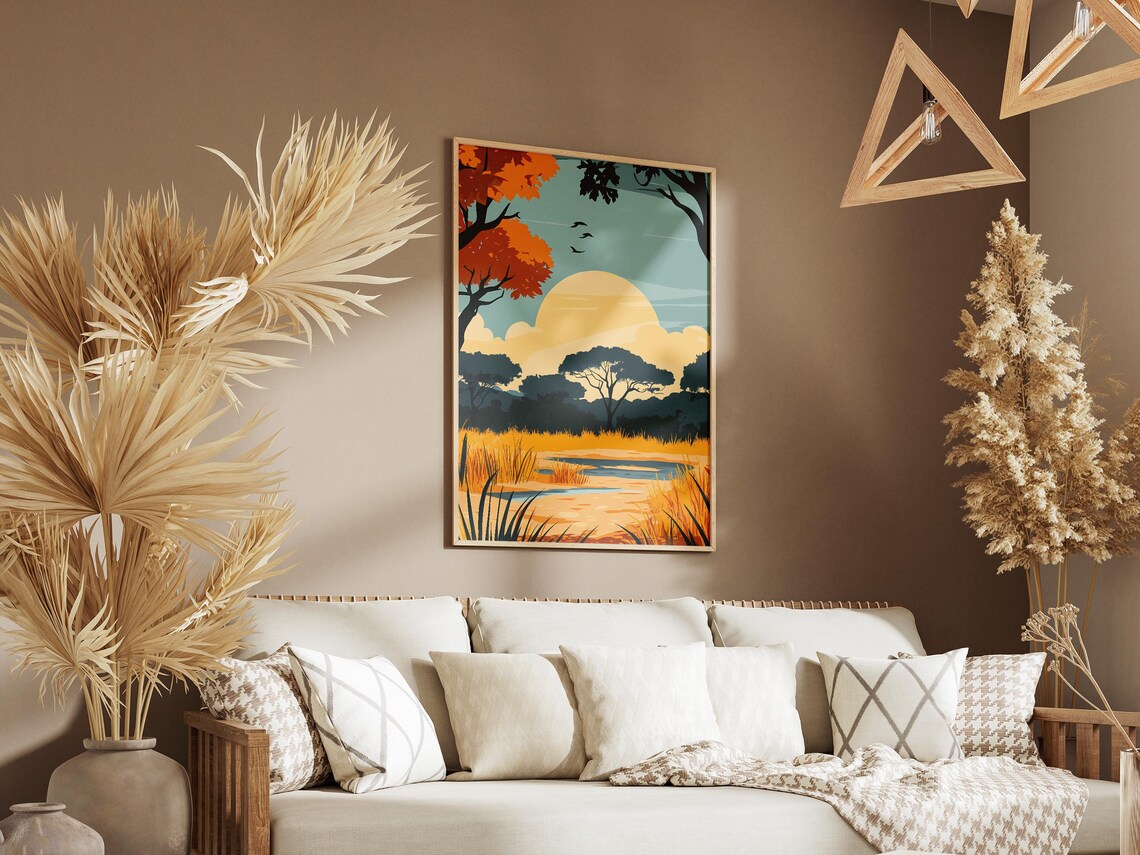 South Luangwa Zambia Safari Sunrise Acacia Trees Vintage Decor Poster - Image 3
