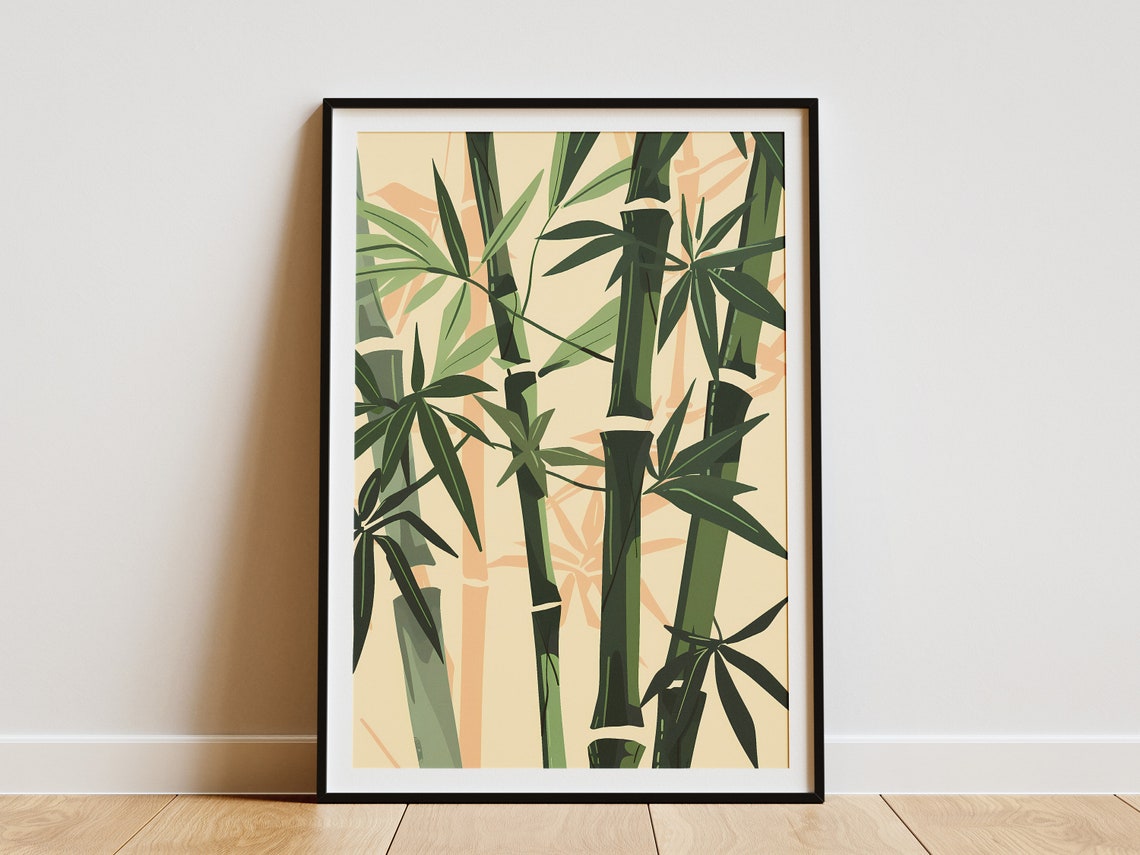 Green Bamboo Stalks Dense Forest Zen Calm Botanical Art Poster