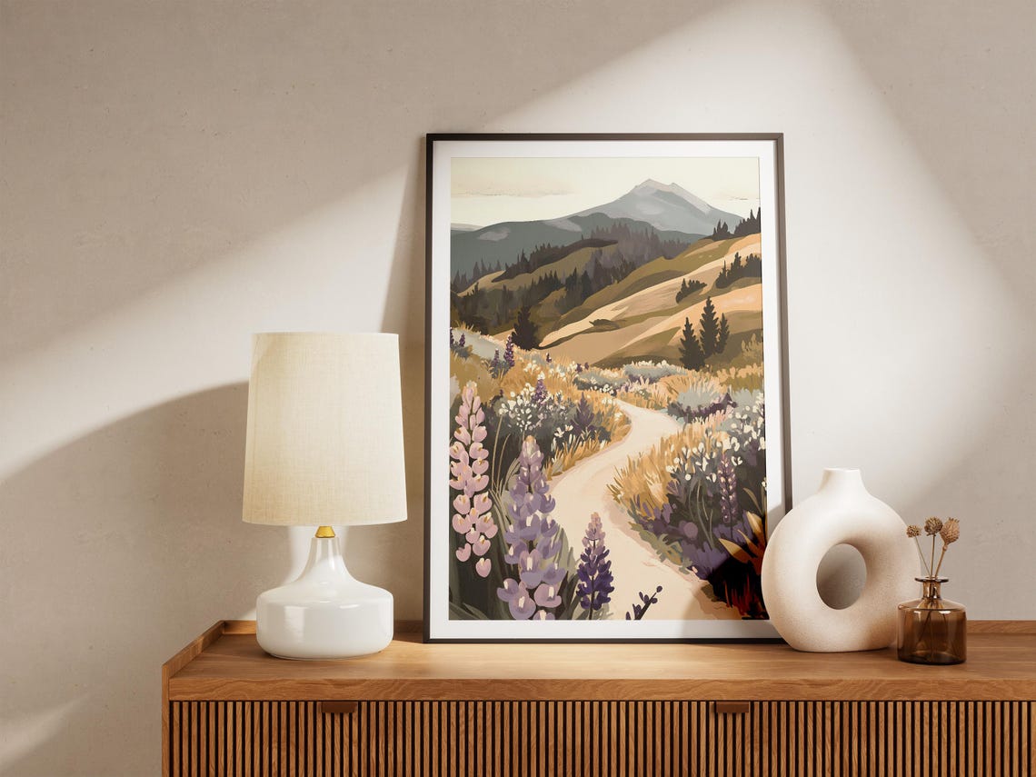 Lupine Field Trail Mountain Meadow Winding Path Scenic Poster - Image 5