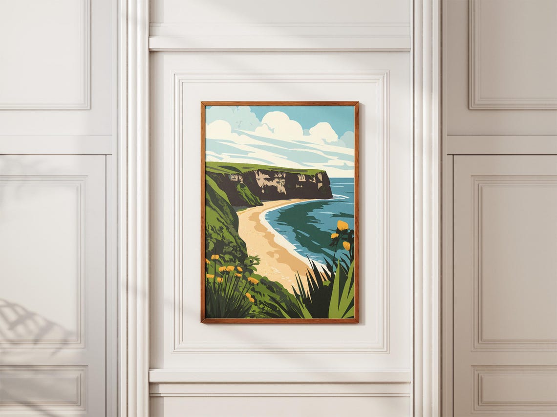 Jurassic Coast White Chalk Cliffs Sandy Bay England Travel Poster - Image 2