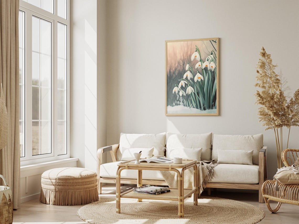 White Snowdrops Blooming Soft Light Spring Flower Art Poster - Image 4