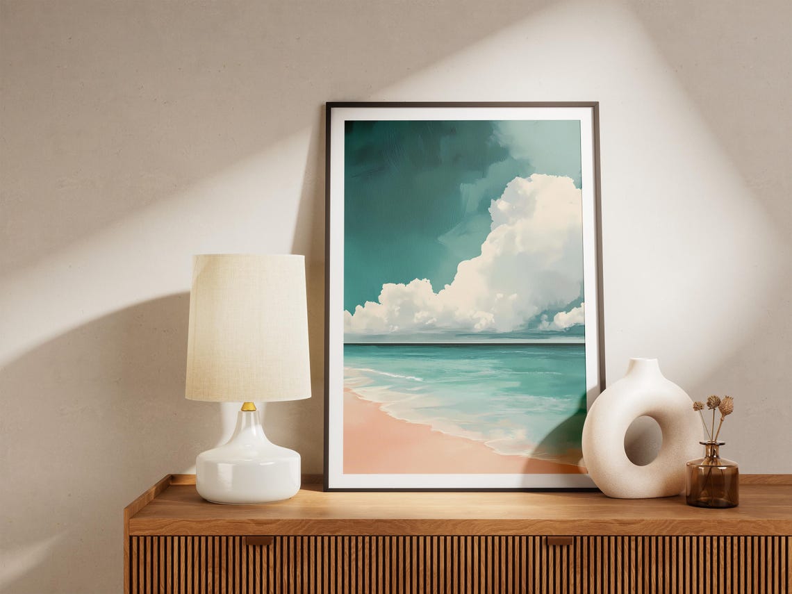 Dramatic Clouds Over Turquoise Ocean Beach Minimalist Art Poster - Image 5