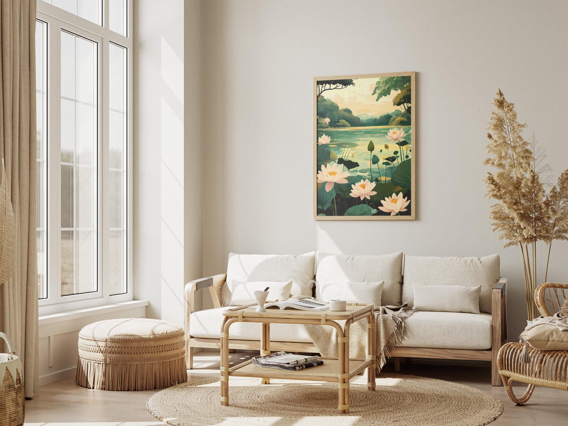 White Water Lilies Peaceful Lake Botanical Illustration Poster - Image 4