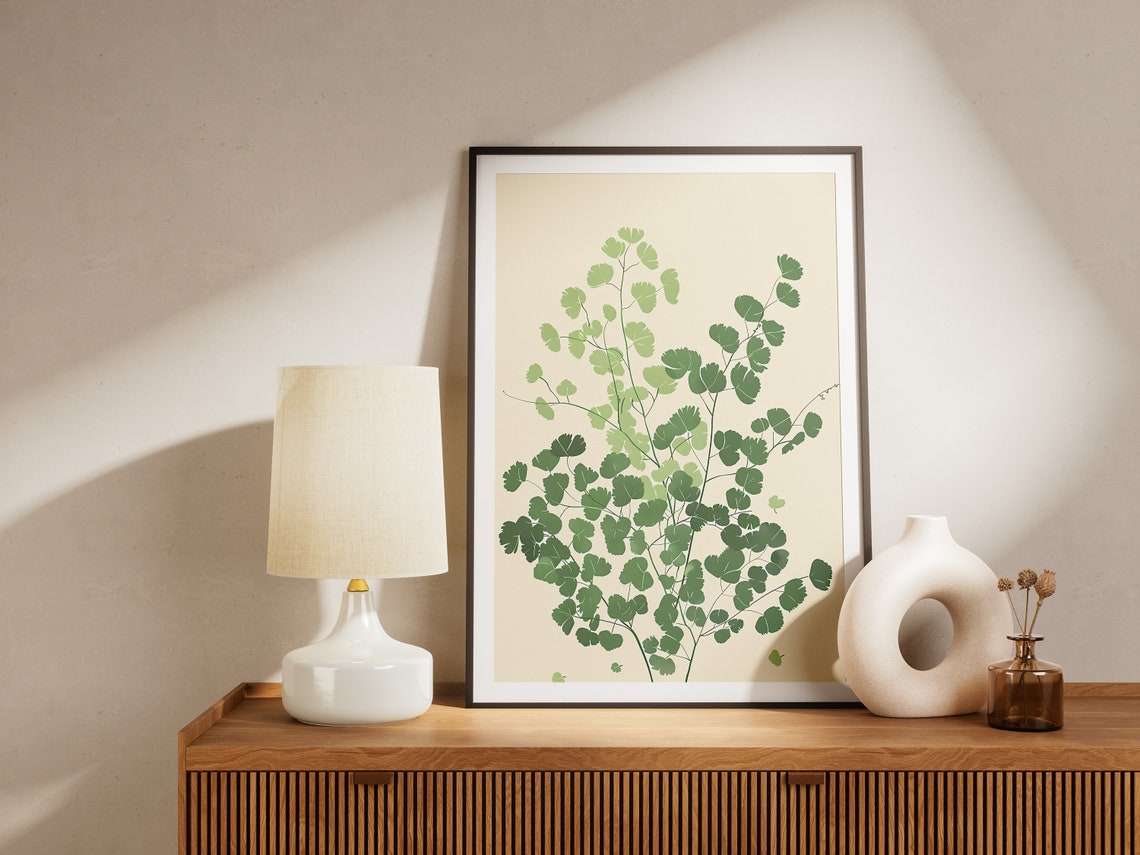 Maidenhair Fern Cream Minimalist Botanical Greenery Art Poster - Image 2