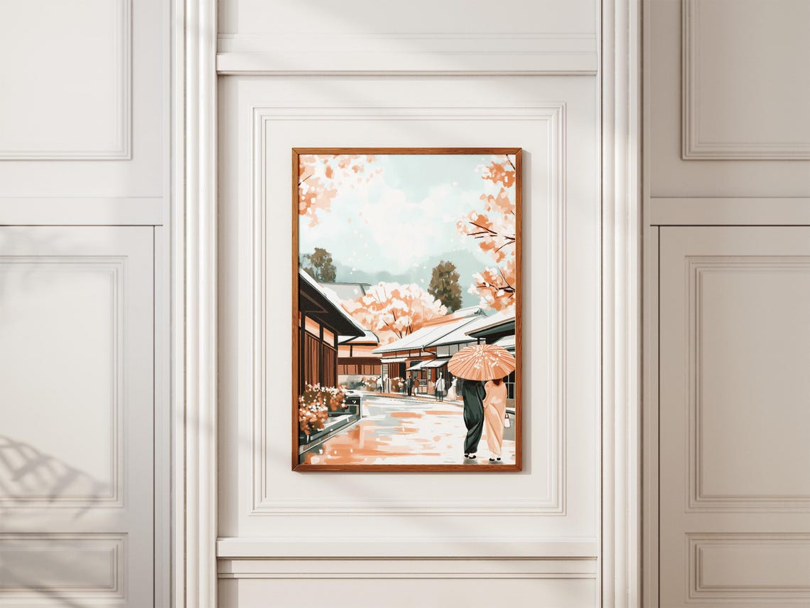 Japanese Street Cherry Blossom Watercolor Style Travel Poster - Image 2