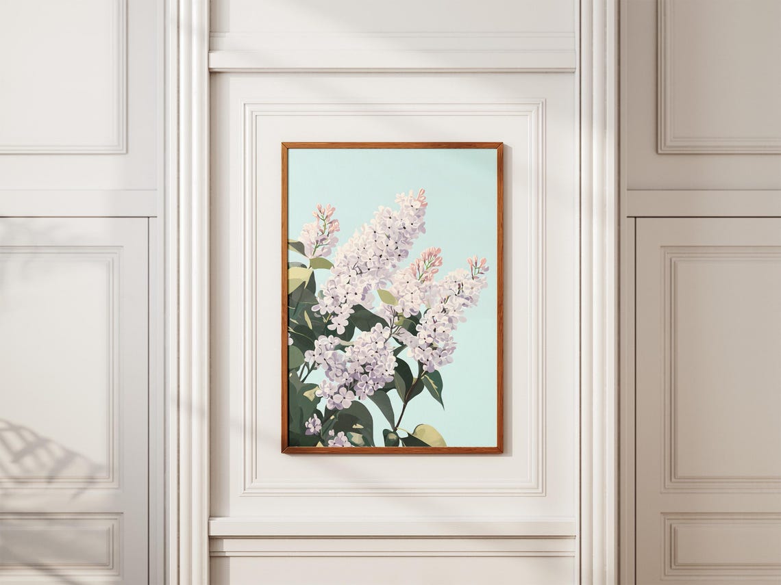 White Lilac Bouquet Pale Blue Sky Minimalist Floral Art Poster - Image 2