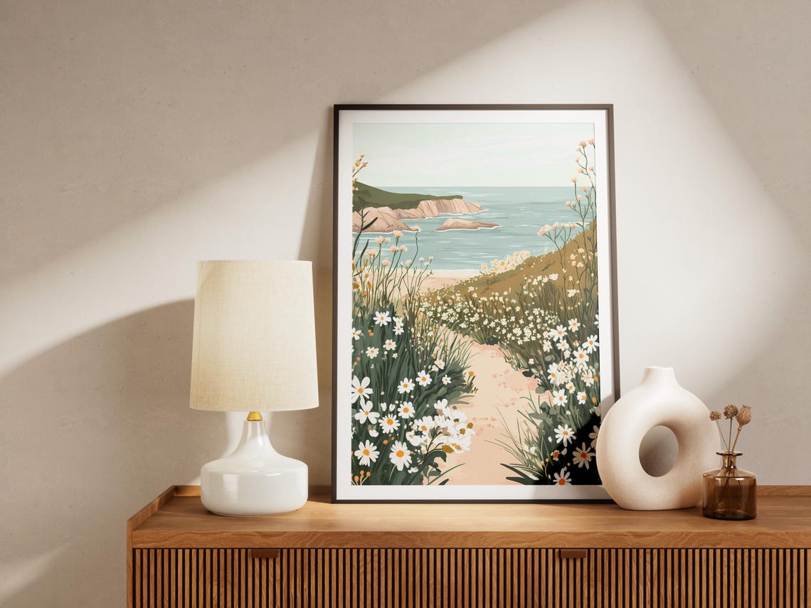 Coastal Wildflower Path to Beach Cliffs and Sea Summer Art Poster - Image 4