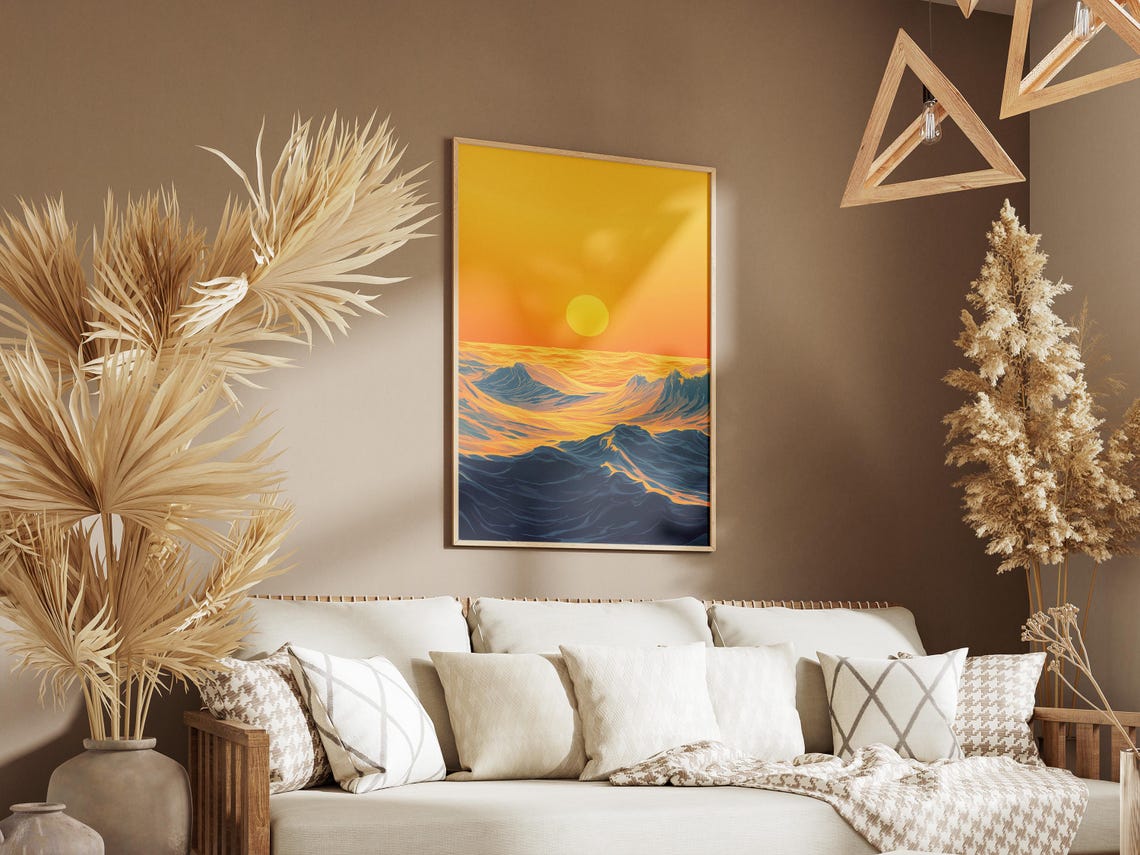 Golden Sunset Sun Sinking Over Dark Rolling Ocean Waves Poster - Image 3