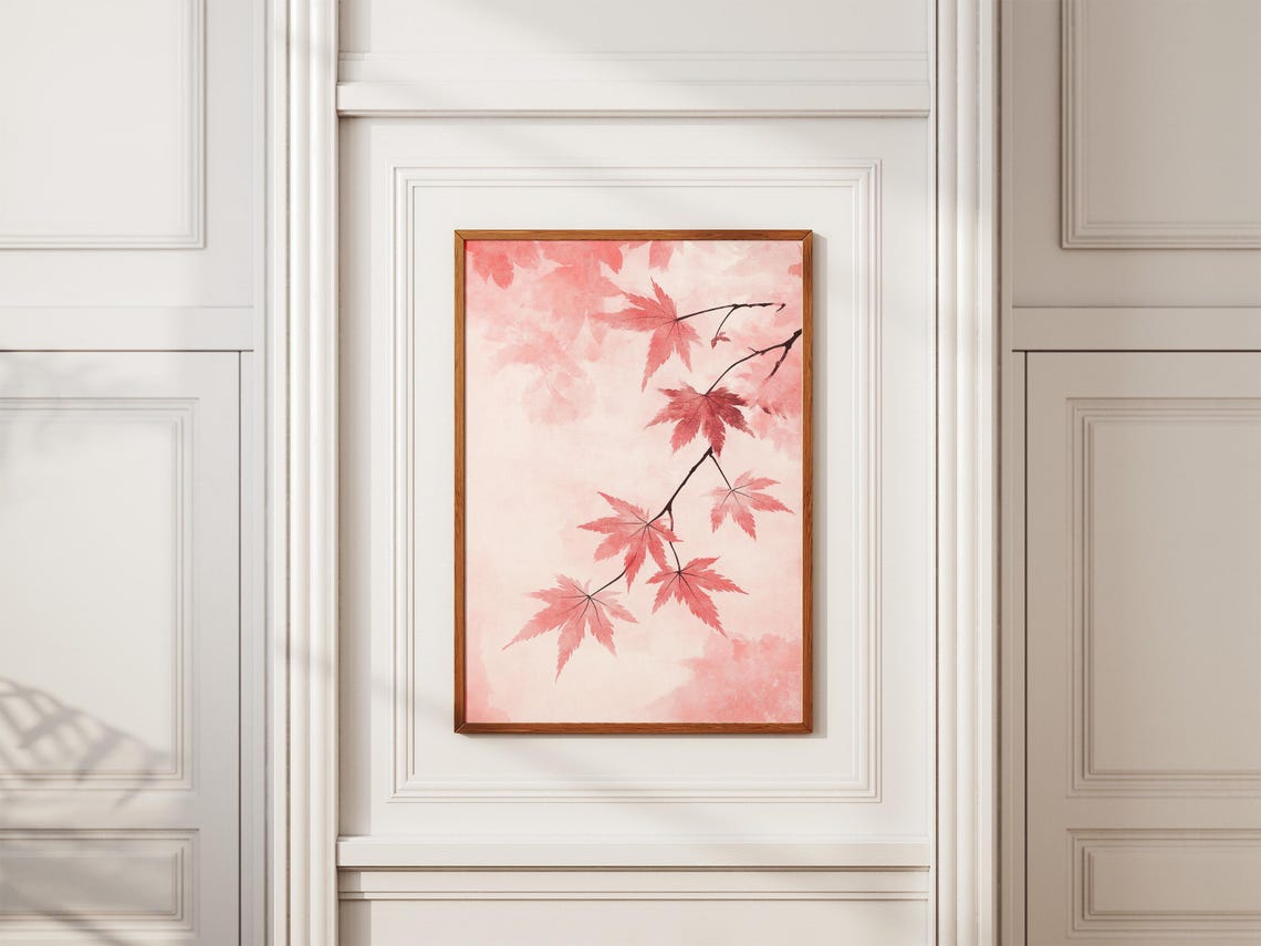 Red Japanese Maple Leaves Branch Pink Watercolor Botanical Poster - Image 2