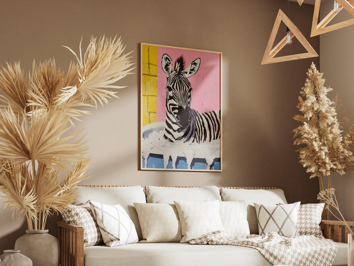 Playful Zebra Relaxing In Bubble Bath Pink Yellow Bathroom Poster - Image 3