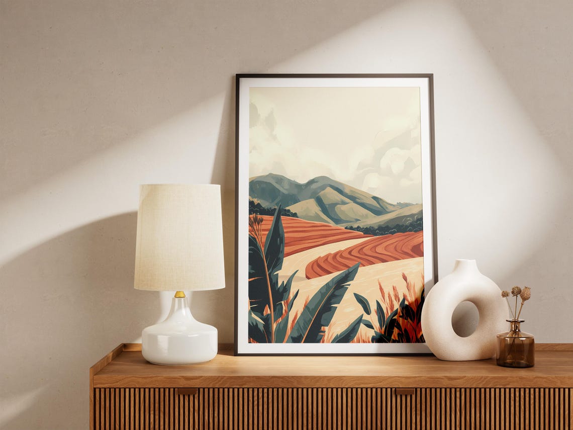 Terraced Orange Fields With Green Mountains Modern Farm Poster - Image 5