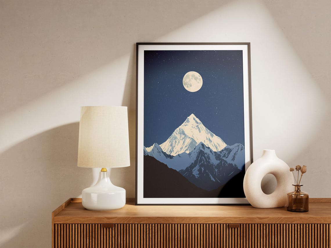 Mount Everest Nepal Full Moon Starry Night Snowy Himalayan Peak Poster - Image 4