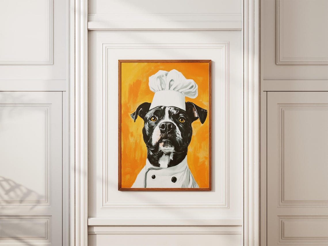 Pit Bull Dog Wearing Chef Hat And Coat Funny Kitchen Portrait Poster - Image 2