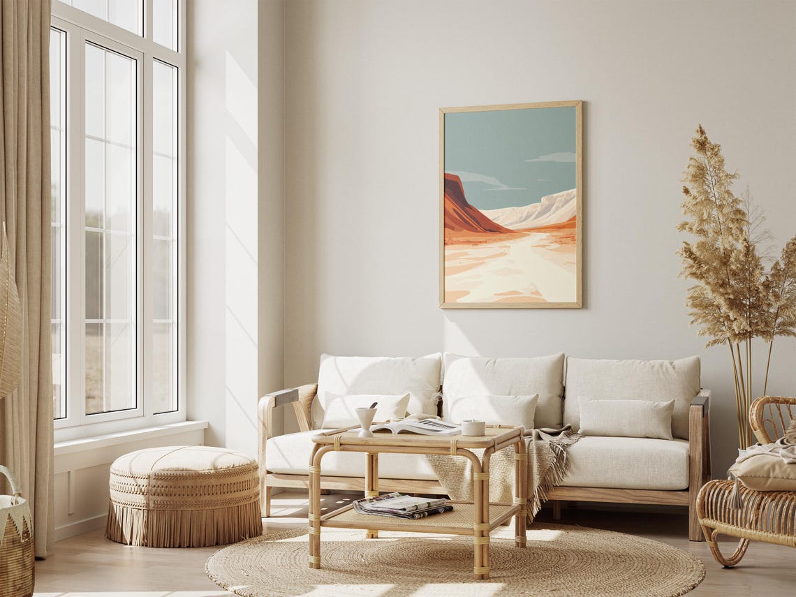 White Desert Valley with Red Rock Slopes Minimalist Poster Scenic - Image 4