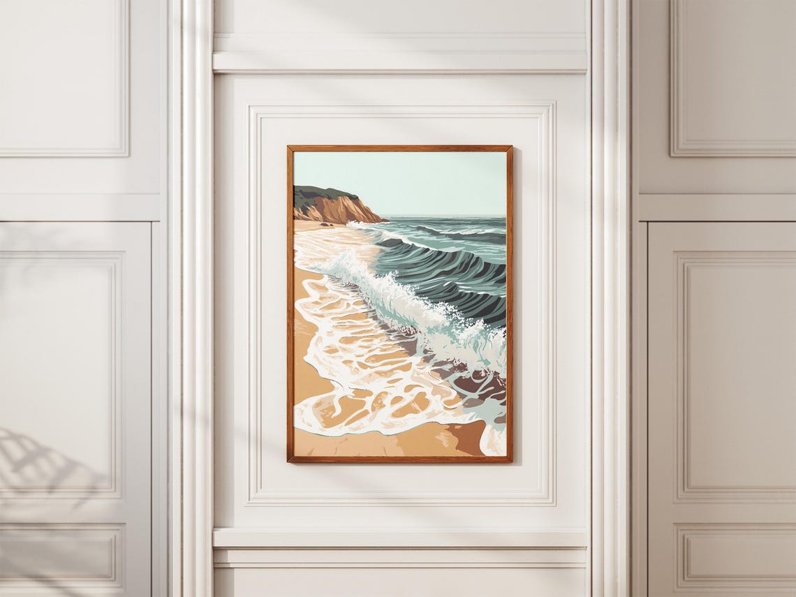 Foamy Ocean Surf Washing Over a Golden Sandy Beach Shoreline Poster - Image 2
