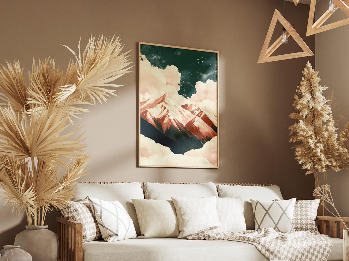 Snowy Mountain Peak Cloudscape Art Print Abstract Landscape Wall Decor Modern Home Decor Nature Poster Winter Mountain Range Cloud Poster - Image 3