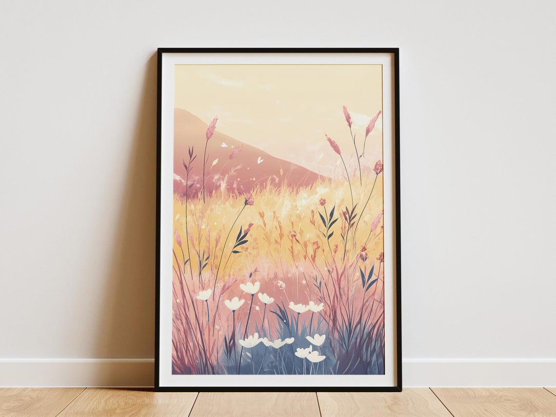 Pastel Flax Flower Meadow Blush Pink Dreamy Botanical Poster
