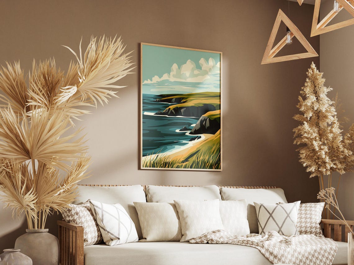 Shetland Islands Golden Moorland Cliffs Dark Blue Sea View Poster - Image 3