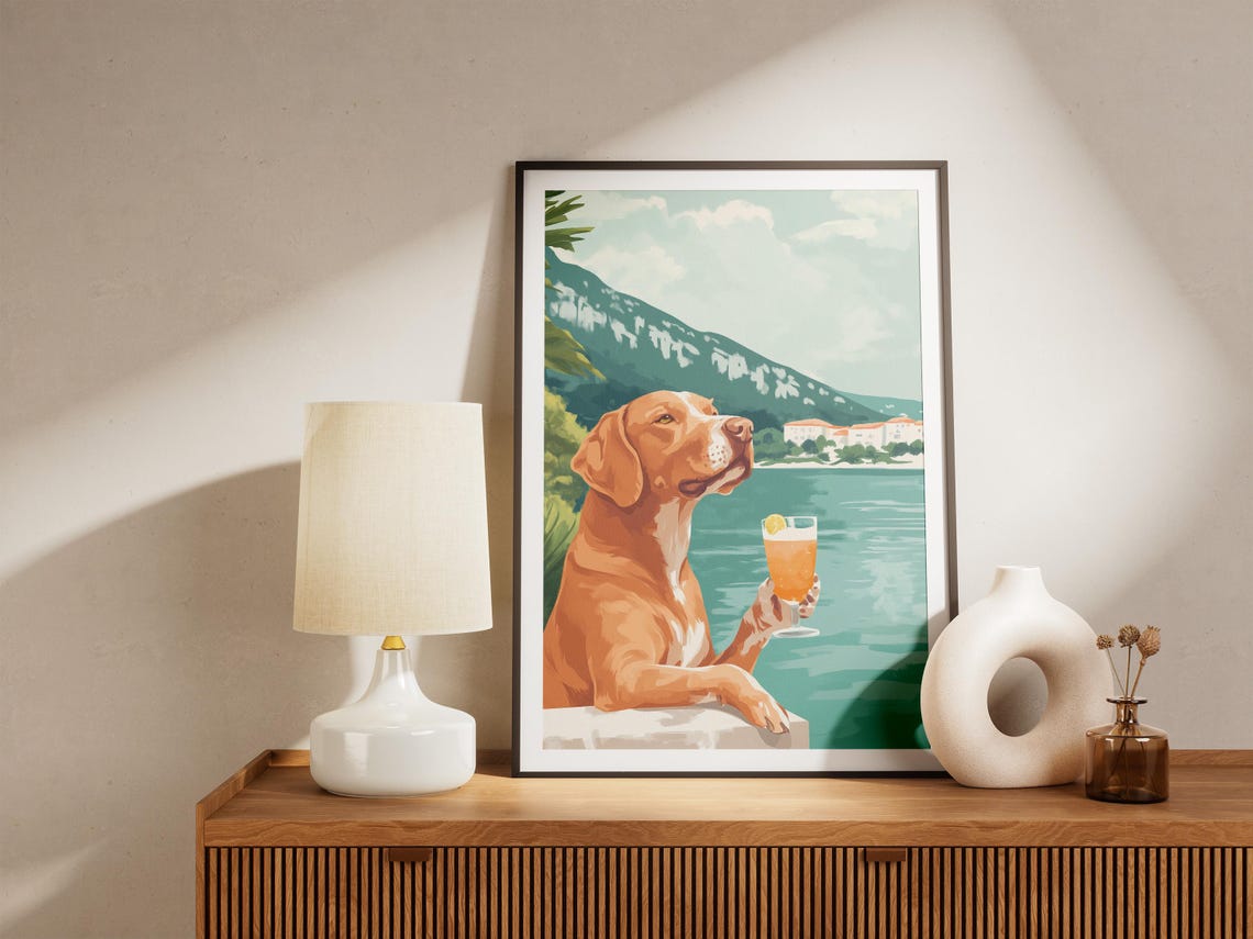 Chesapeake Bay Retriever Summer Poster Dog Art Print Coastal Dog Dog Lover Gift Summer Vacation Beach Dog Canine Art Orange Dog Dog By The - Image 5